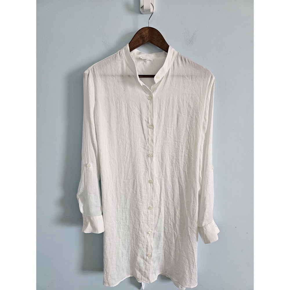 Summersalt Button Front Shirt Dress Women's Size M‎ White Beachy Coastal Belted